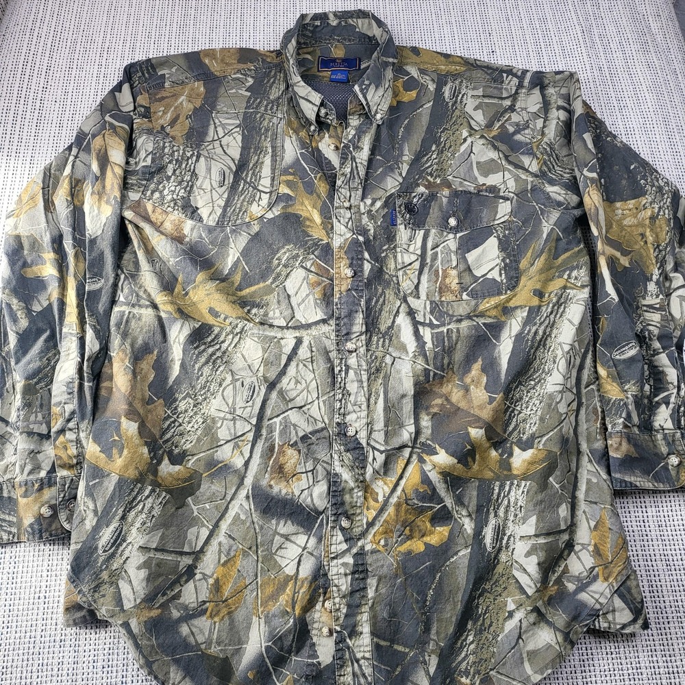 Beretta Shirt Mens XL Green Realtree Camo Long Sleeve Hunting‎ Button Front